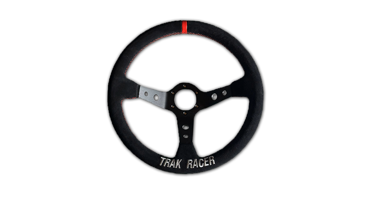 Deep-Dish Drift Steering Wheel 350 mm – Alcantara-Style Grip, Red Stitching, 70 / 50 mm PCD – 350 mm deep-dish drift sim racing steering wheel with red stitching – photo 1 of 4