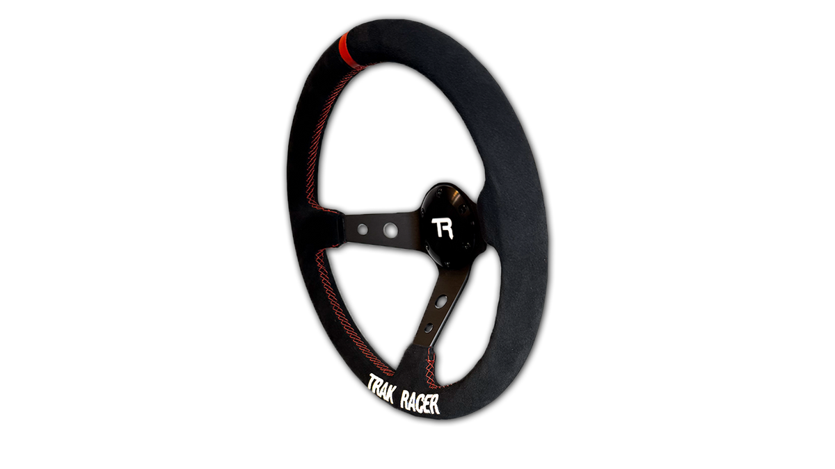 Deep-Dish Drift Steering Wheel 350 mm – Alcantara-Style Grip, Red Stitching, 70 / 50 mm PCD – 350 mm deep-dish drift sim racing steering wheel with red stitching – photo 2 of 4