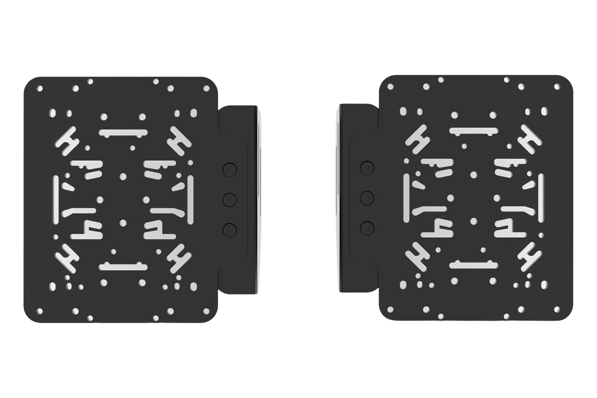 Dual HOTAS Mounts for NexusRig Fold & Aluminium Profile Rigs – Left & Right Joystick and Throttle Plates – left and right HOTAS mounts fitted to a foldable flight sim stand – photo 4 of 5
