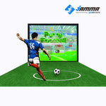 MetaNexusXR interactive projection football simulator: player kicking at a dynamic virtual goal during a penalty shootout. | MetaNexusXR
