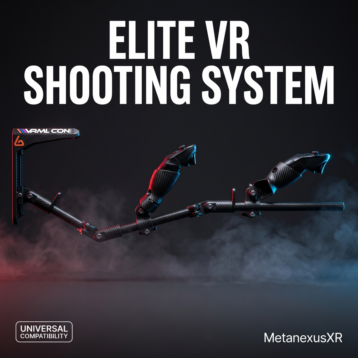 Carbon fibre VR gun stock hero shot - pro VR shooting rifle frame - MetanexusXR