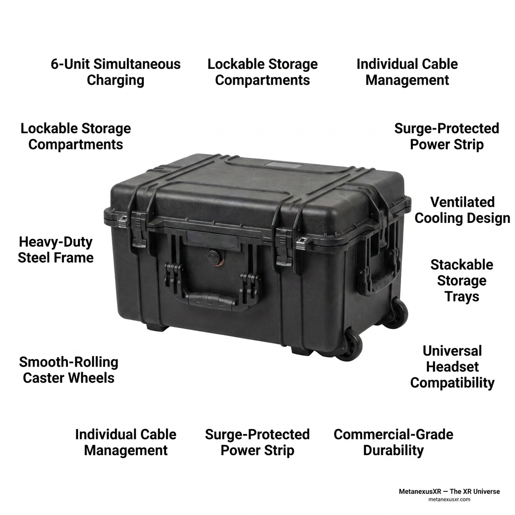Charging trolley for 6 PICO VR headsets, side profile - MetanexusXR