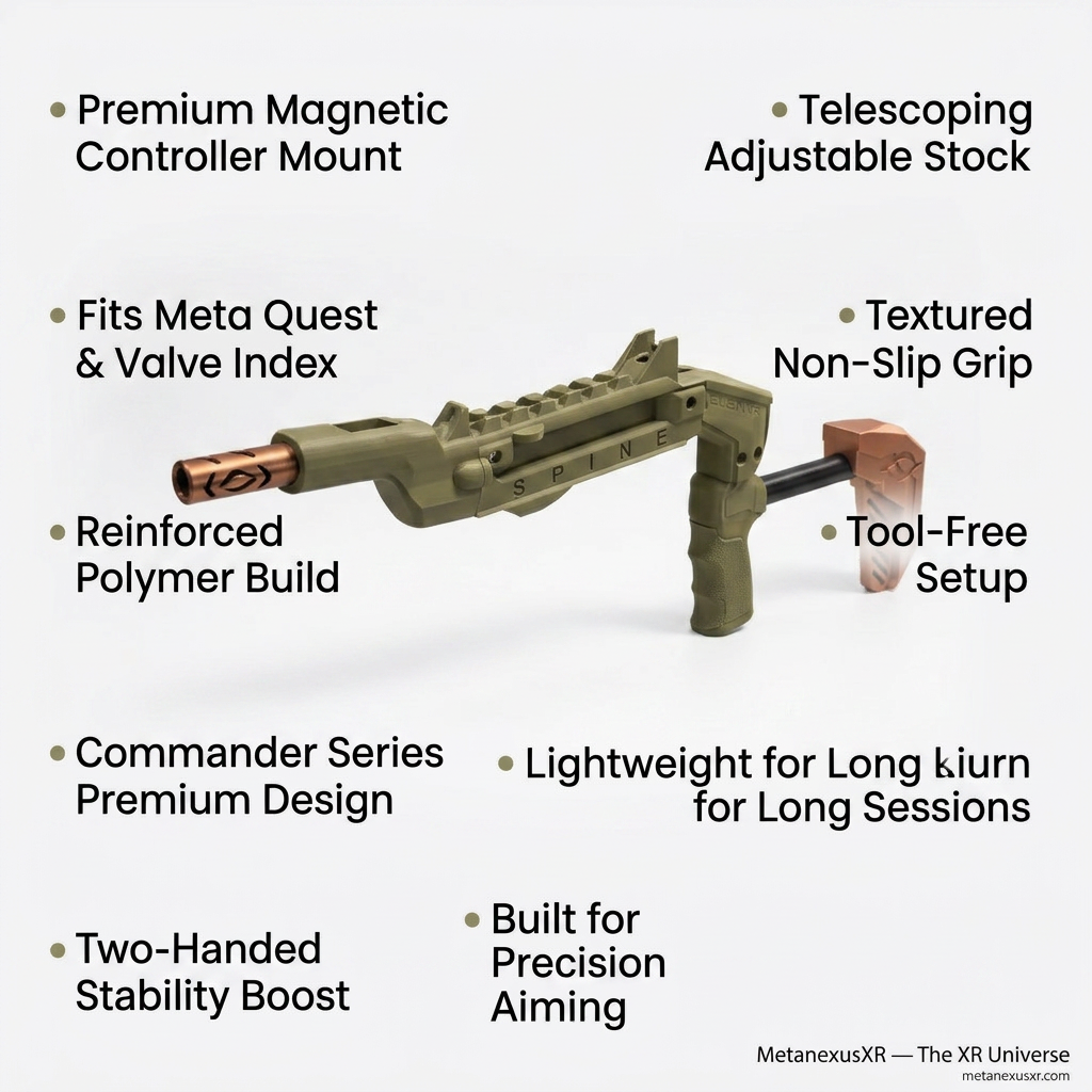 Magnetic VR gun stock for Quest 2 and Quest 3 - two-hand rifle frame with front grip and telescoping stock - MetanexusXR