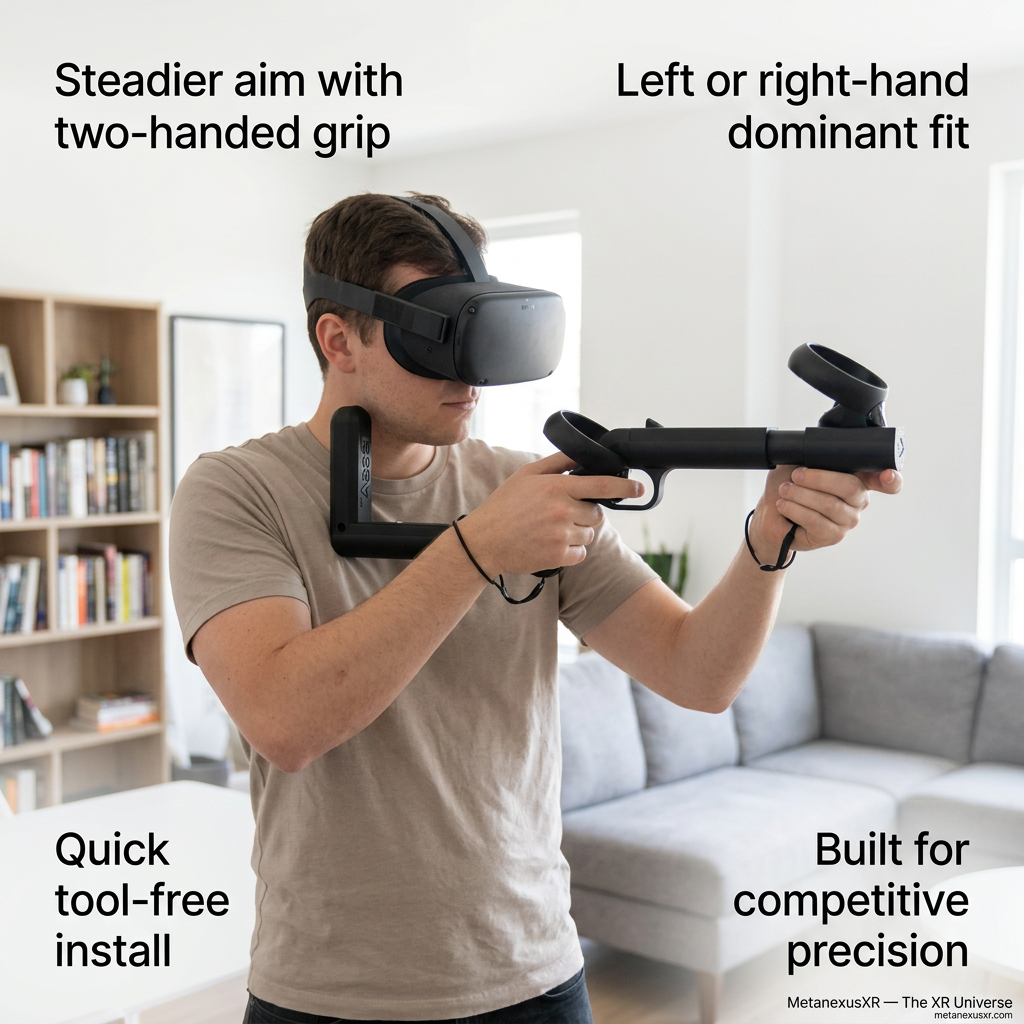 Modular VR gun stock in Ghost grey, full side view - MetanexusXR MNX-GST-SLTR-GHT