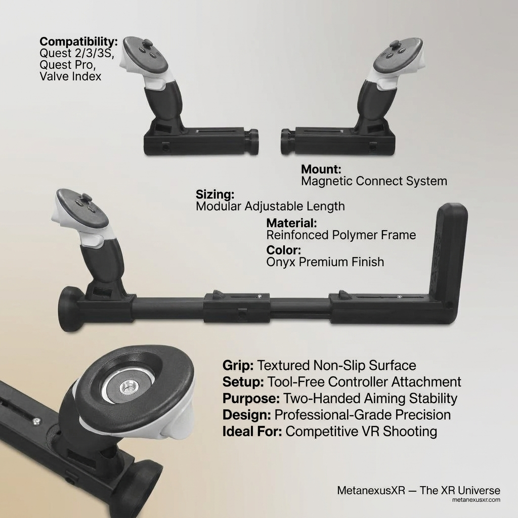 Magnetic modular VR gun stock for Quest 3 with snap-on controller mounts, Onyx - MetanexusXR MNX-GST-TWIN