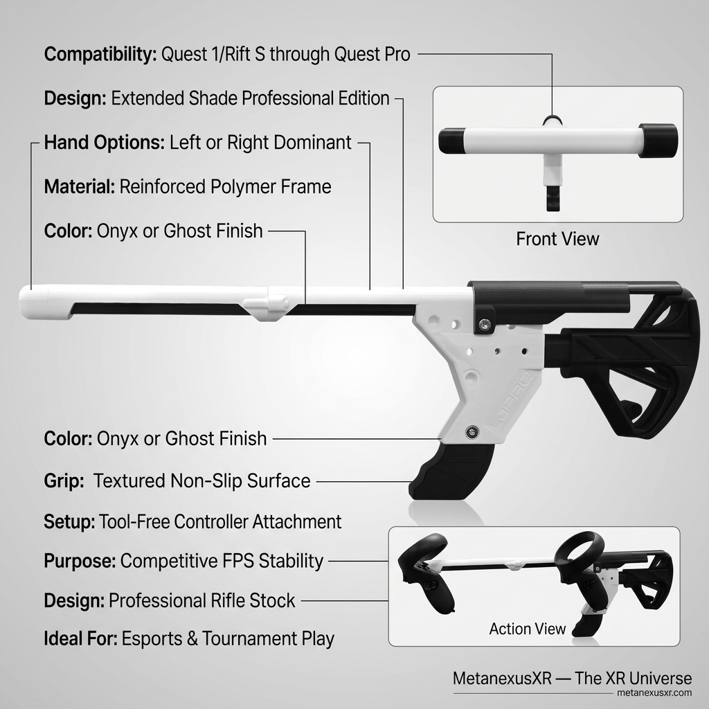 Esports VR rifle stock for Quest 3 on the Sentinel frame - MetanexusXR MNX-GST-SENT-EXS
