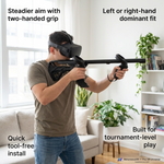 Extended VR rifle stock rear view with the extended buttstock and cheek weld - MetanexusXR