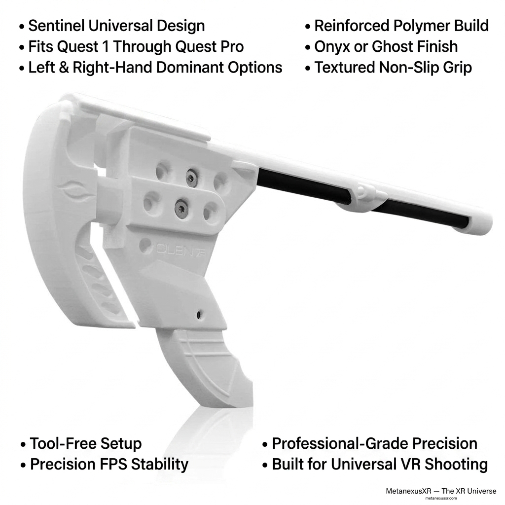 Low-profile VR rifle stock for Quest 3 on the Sentinel frame, Onyx or Ghost - MetanexusXR MNX-GST-SENT-SHD