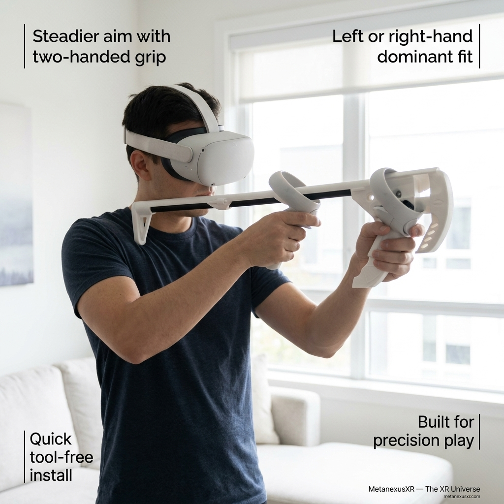 Low-profile VR rifle stock side profile, smooth no-sharp-edges frame - MetanexusXR