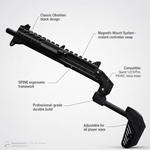 Magnetic controller mount on the matte black SPINE VR gun stock - MetanexusXR