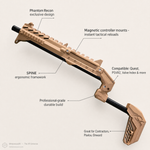 Magnetic controller mount on the desert tan SPINE VR gun stock - MetanexusXR