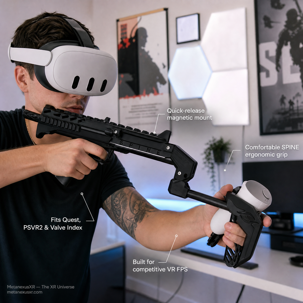 Matte black VR gun stock for Quest 2 with Touch controllers - MetanexusXR