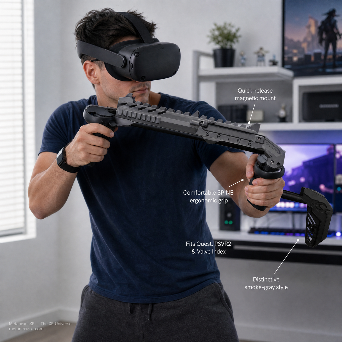 Smoke grey VR gun stock for Quest 2 with Touch controllers - MetanexusXR