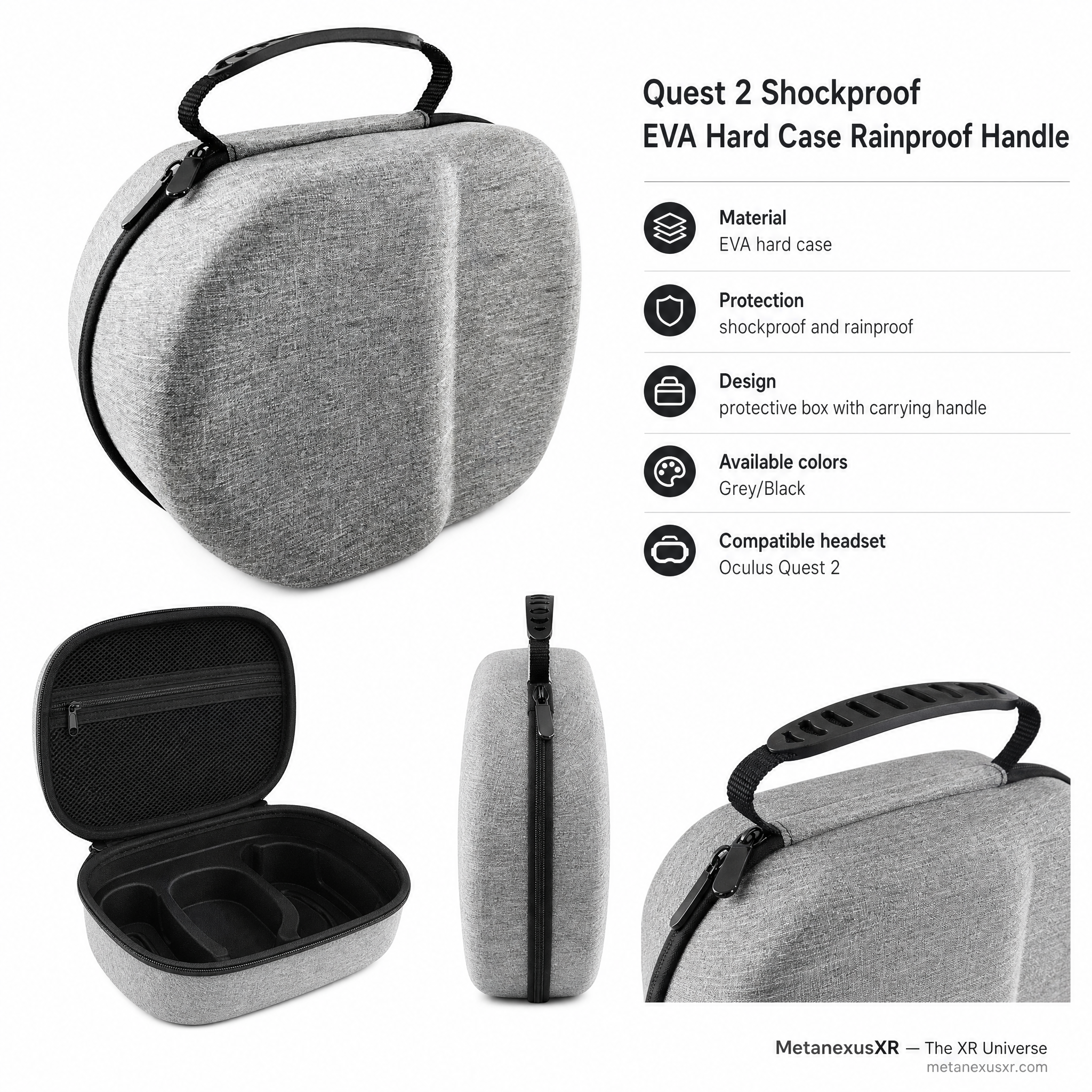 Quest 2 rainproof shockproof EVA hard case, front view - Metanexus XR SKU 680400225A