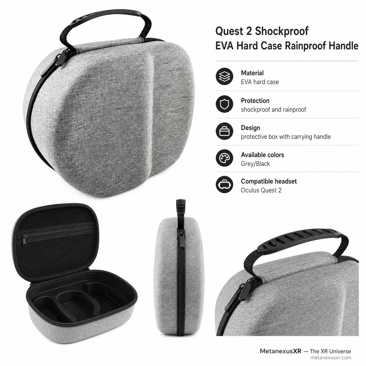 Quest 2 rainproof shockproof EVA hard case, front view - Metanexus XR SKU 680400225A