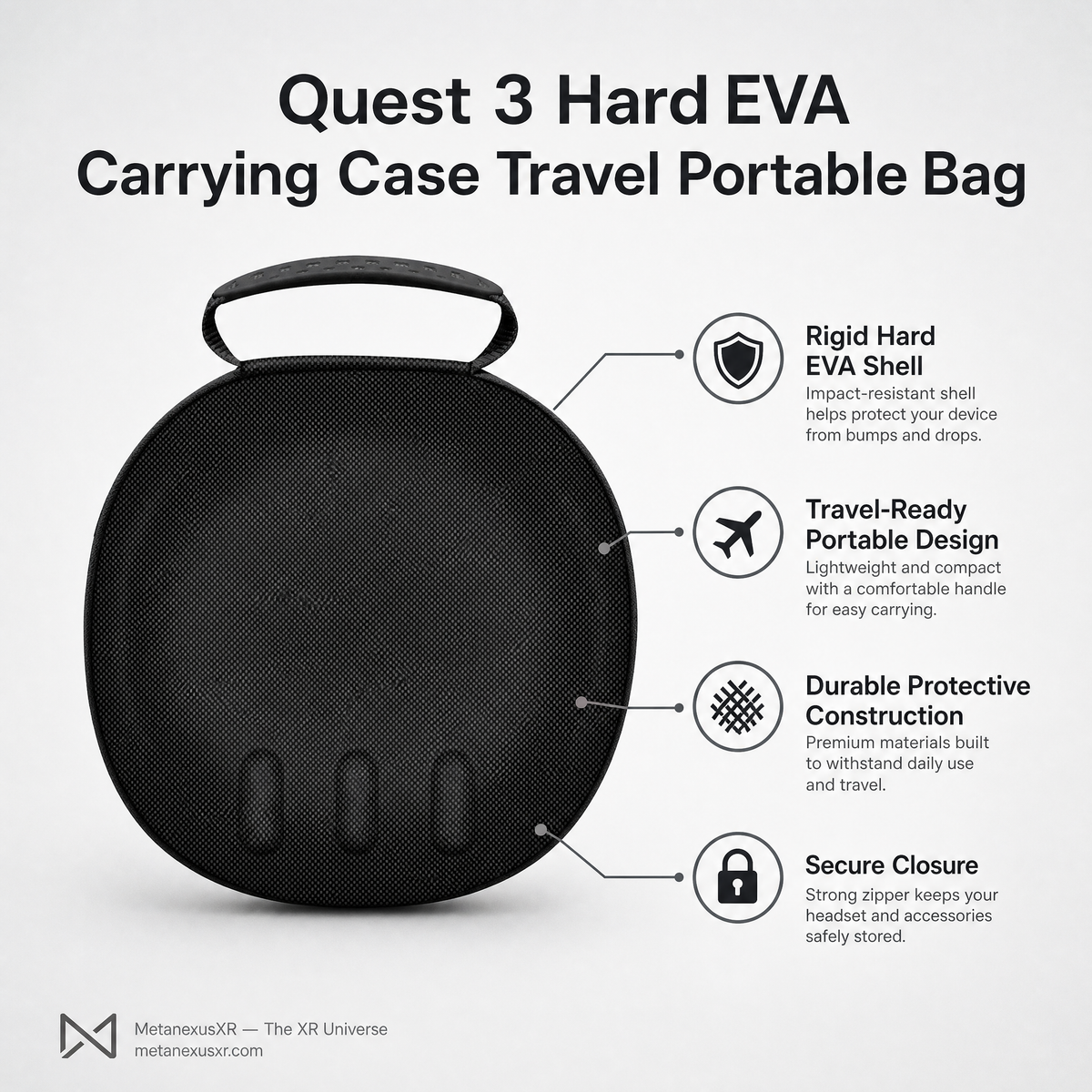 Quest 3 unbranded hard case opened showing interior - Metanexus XR