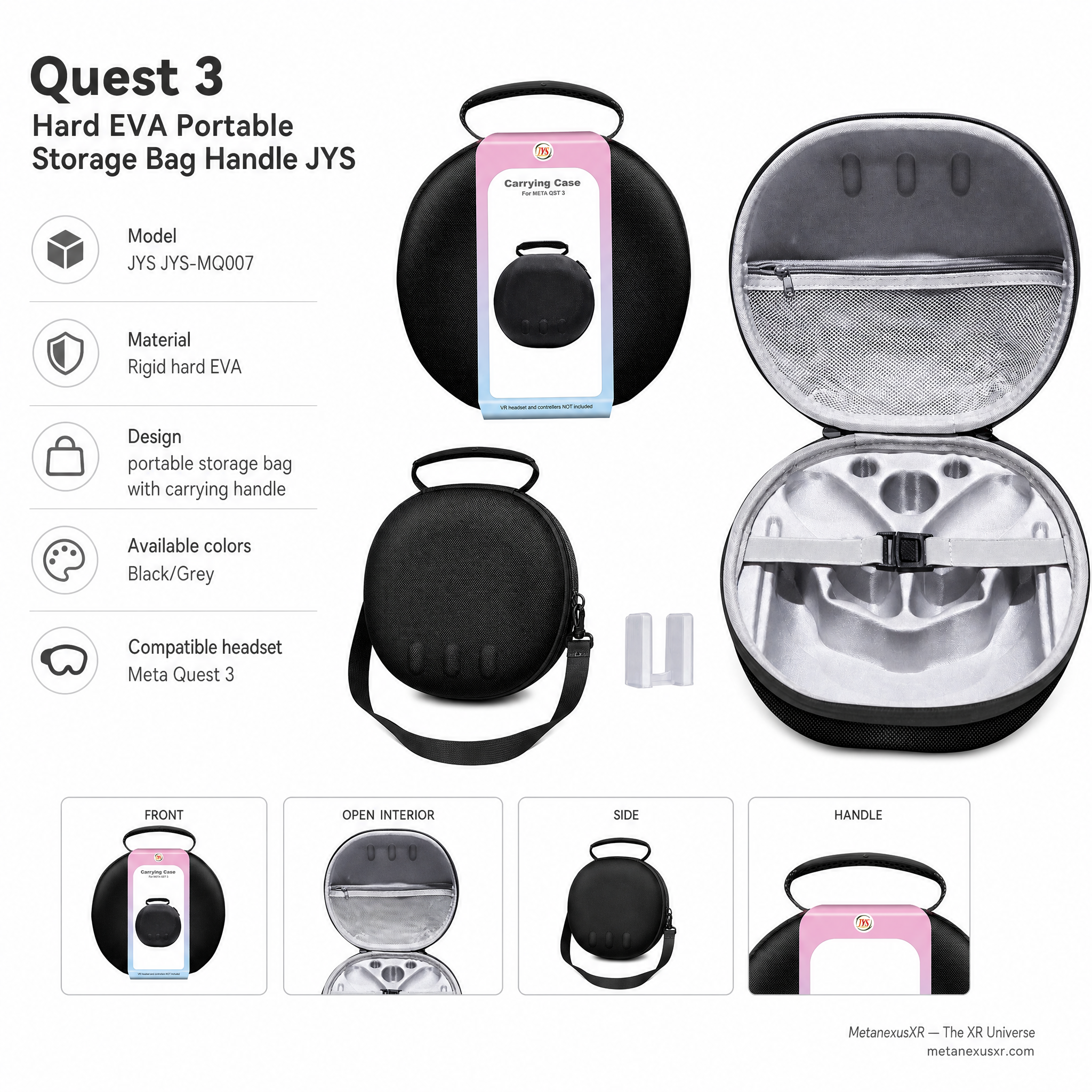 JYS JYS-MQ007 hard EVA case for Meta Quest 3, front view - Metanexus XR