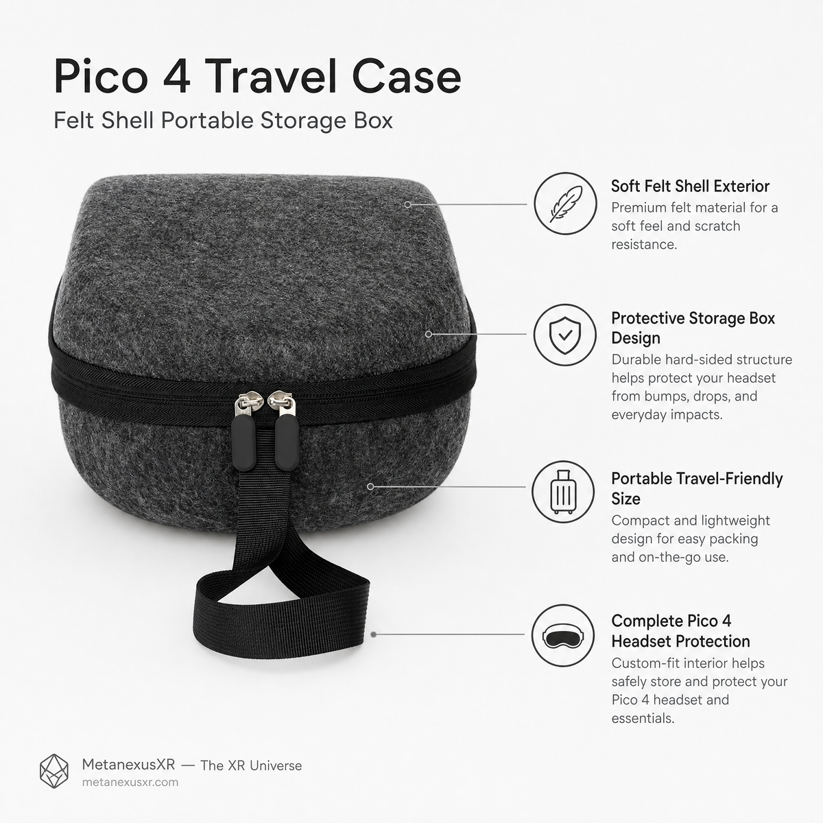 Pico 4 felt case opened showing interior shape - Metanexus XR
