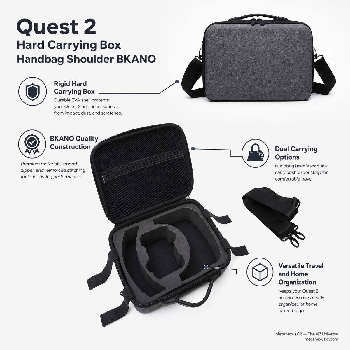 BKANO Quest 2 hard case opened showing interior - Metanexus XR