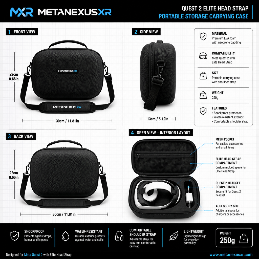 Quest 2 Elite Strap case with battery pack area clearance detail - Metanexus XR