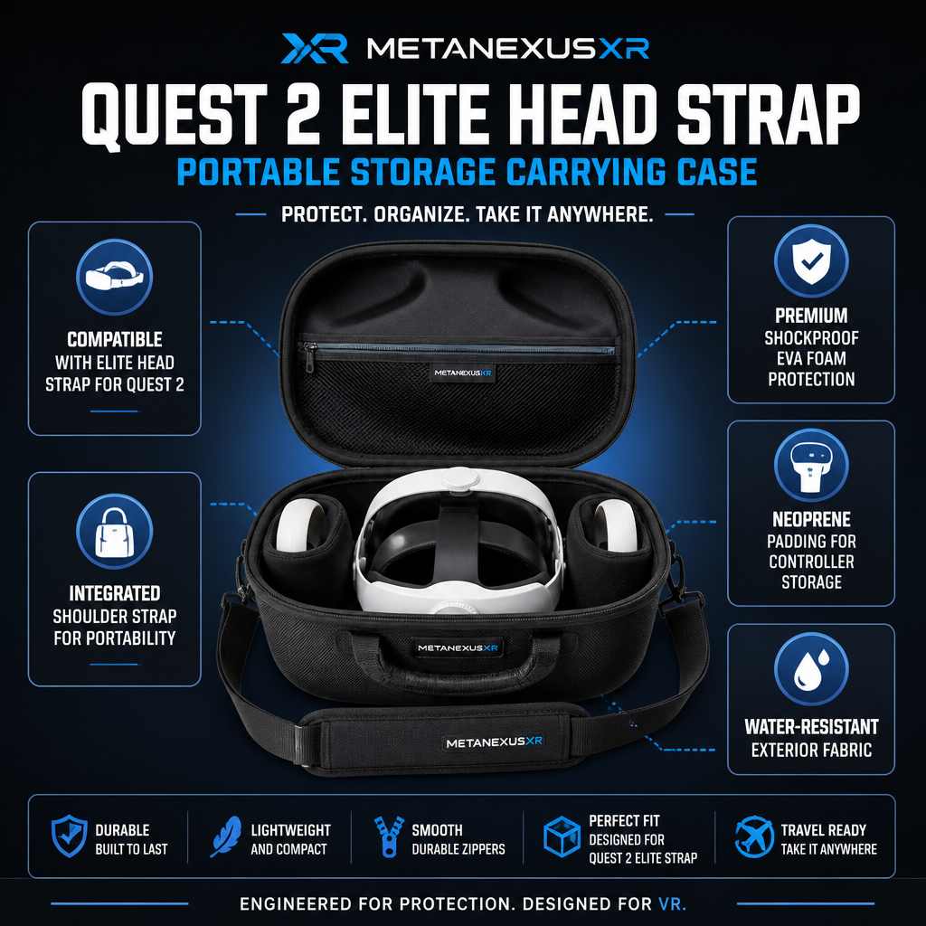 Quest 2 with Elite Strap attached packed inside the case - Metanexus XR