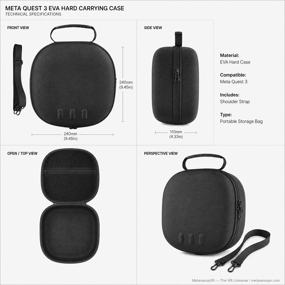 Quest 3 hard case worn on shoulder via strap - Metanexus XR