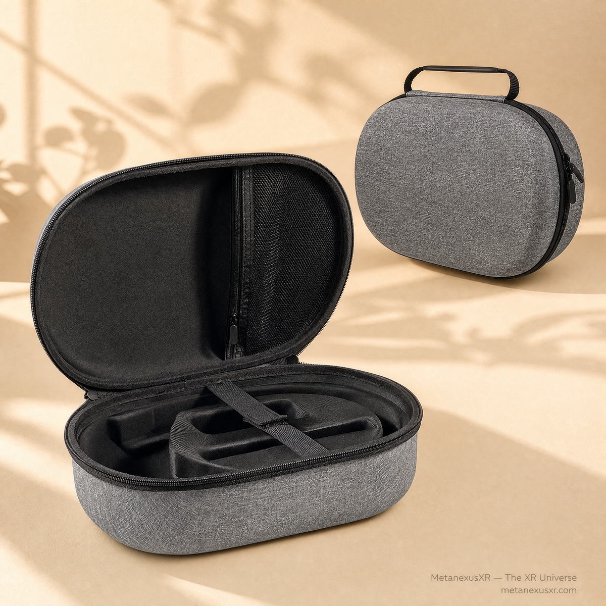 Vision Pro hardshell case opened showing molded interior - Metanexus XR