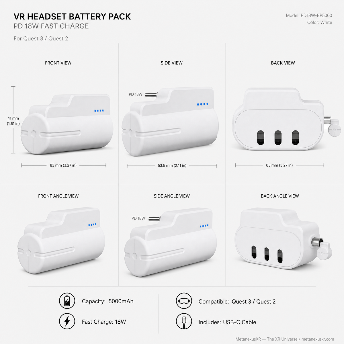 Meta Quest 3 2 Battery Pack 5000mAh 18W Fast Charge — MetanexusXR — The XR Universe