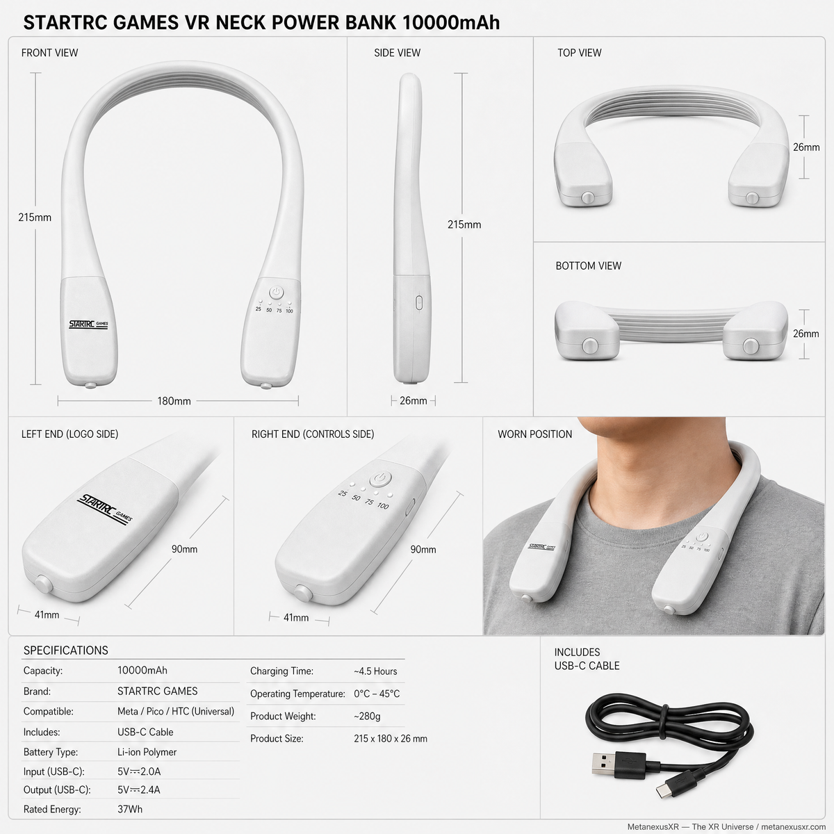 VR Neck Power Bank 10000mAh Fast Charger Universal — MetanexusXR — The XR Universe