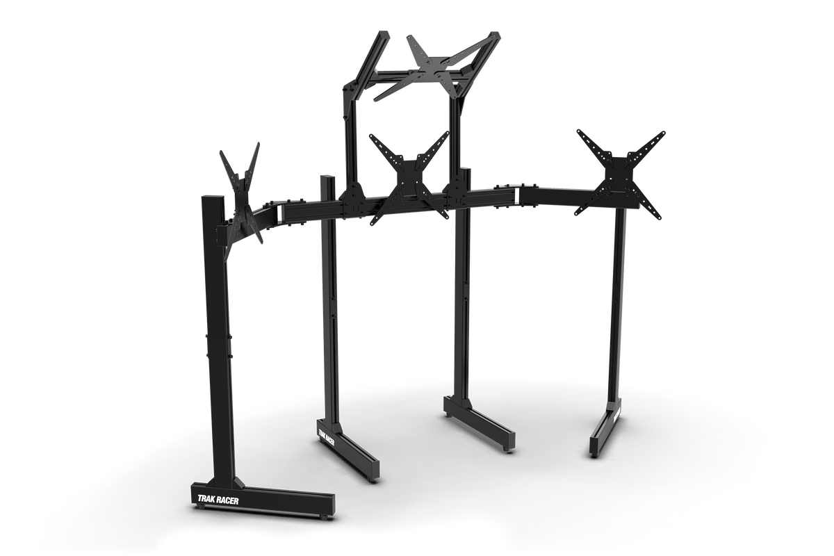 Large Freestanding Quad Monitor Stand with Extra Support Legs – 3 x 55 Inch + 45 Inch Overhead – large freestanding quad monitor stand with four screens – photo 3 of 6