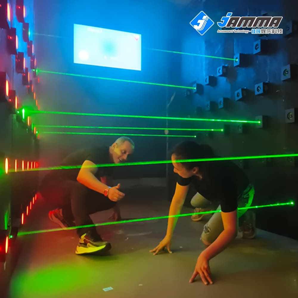 MetaNexusXR laser maze game kit fills a foggy room challenge with interactive beams and smoke. | MetaNexusXR