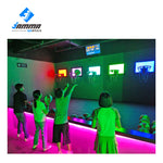 Basketball team plays a MetaNexusXR interactive sensor shooting game, dynamic and engaging. | MetaNexusXR