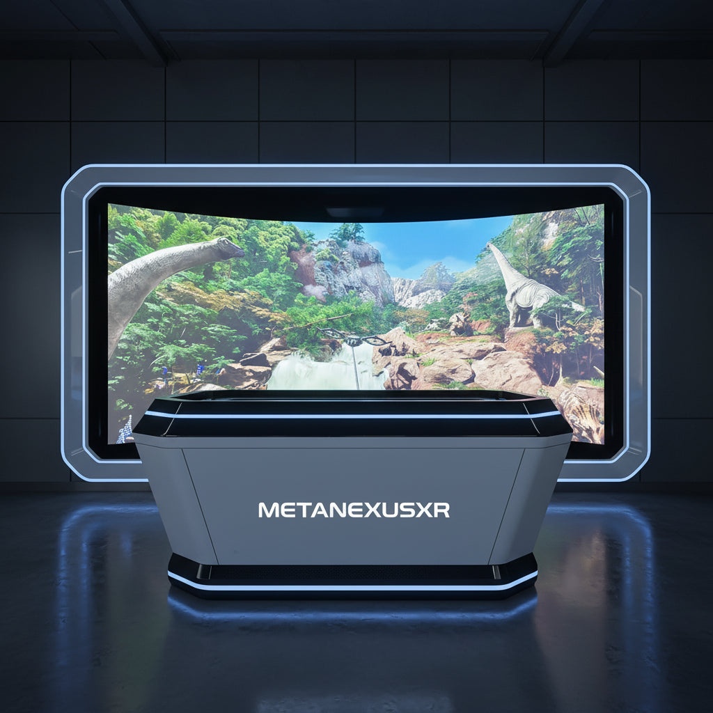 Experience MetaNexusXR's glasses-free 3D orbital cinema, a next-gen immersive dark ride for amusement parks.