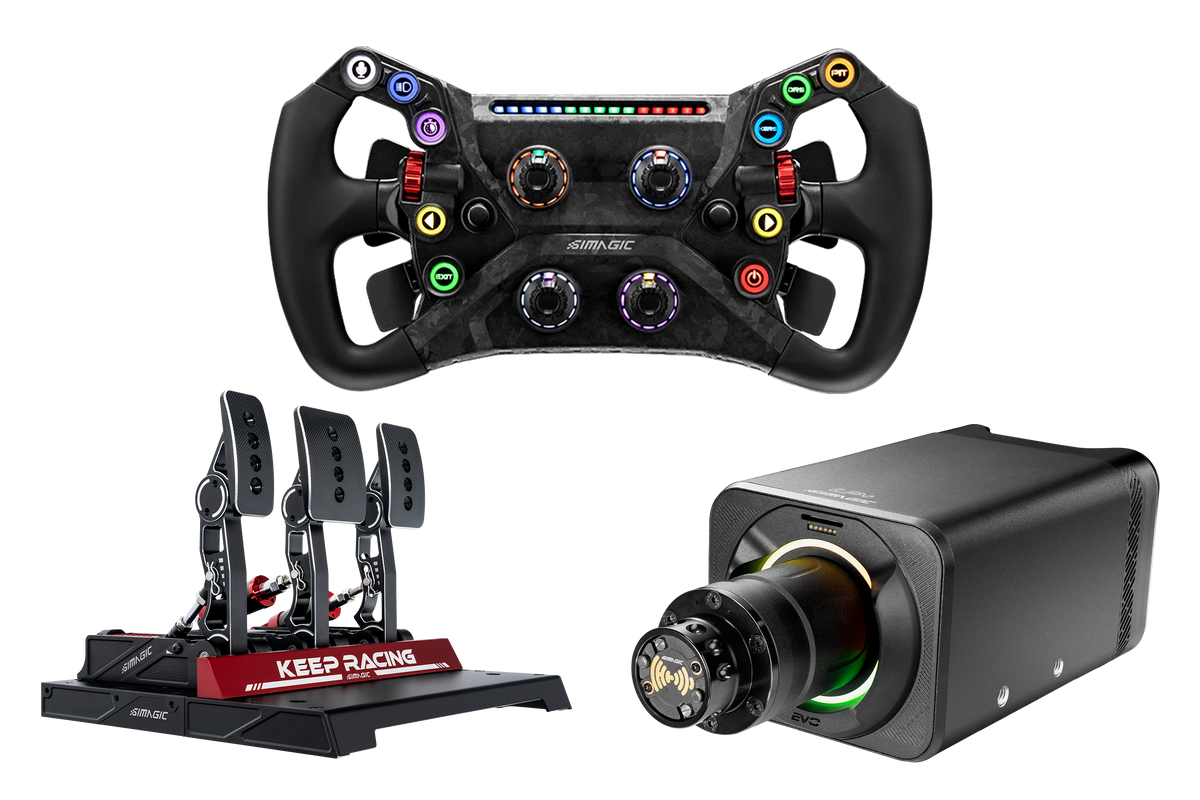 NexusDrive DD18 Pro Wheel & Pedal Bundle – 18 Nm Base, Carbon GT Wheel & Load Cell 3-Pedal Set – 18 Nm direct drive wheel and load cell pedal bundle – photo 1 of 4