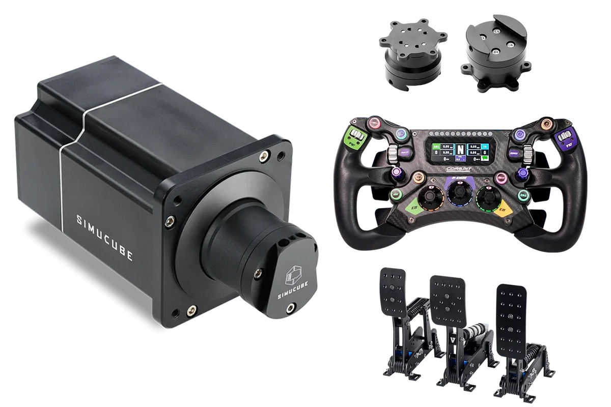 NexusDrive Elite Pro Wheel & Pedal Bundle – 25 Nm Base, GT 300 Wheel & 3-Pedal Set – NexusDrive Elite Pro bundle with GT 300 wheel and 3-pedal set – photo 1 of 6