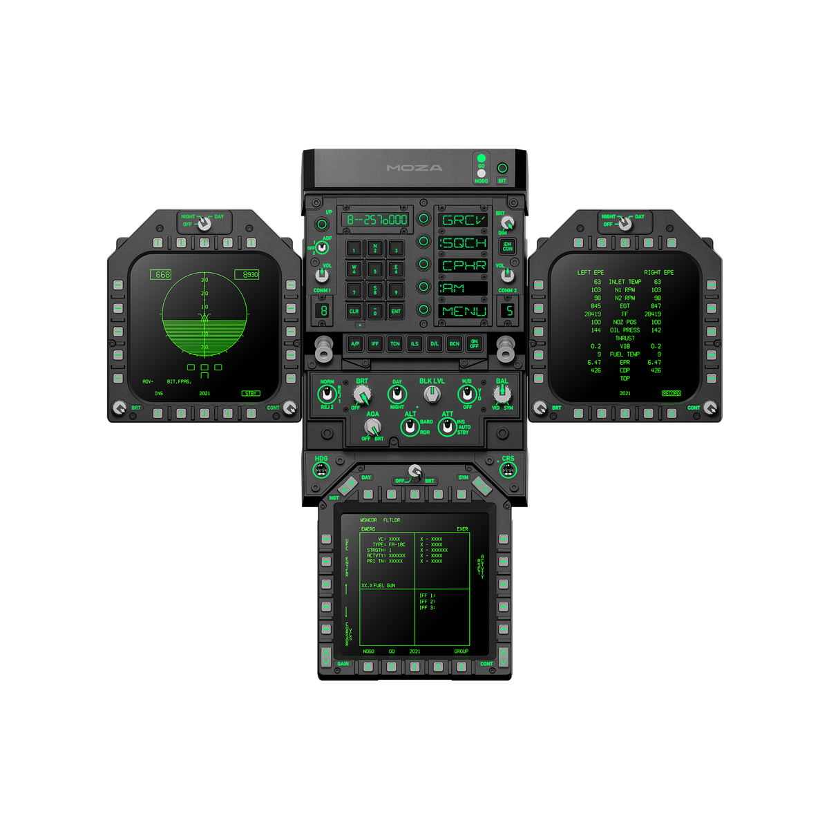 NexusFlight Fighter Panel Set – Dual Square Displays, Central Display & Front Panel for Carrier-Jet Cockpits – NexusFlight Fighter Panel set front cockpit with three displays – photo 1 of 4