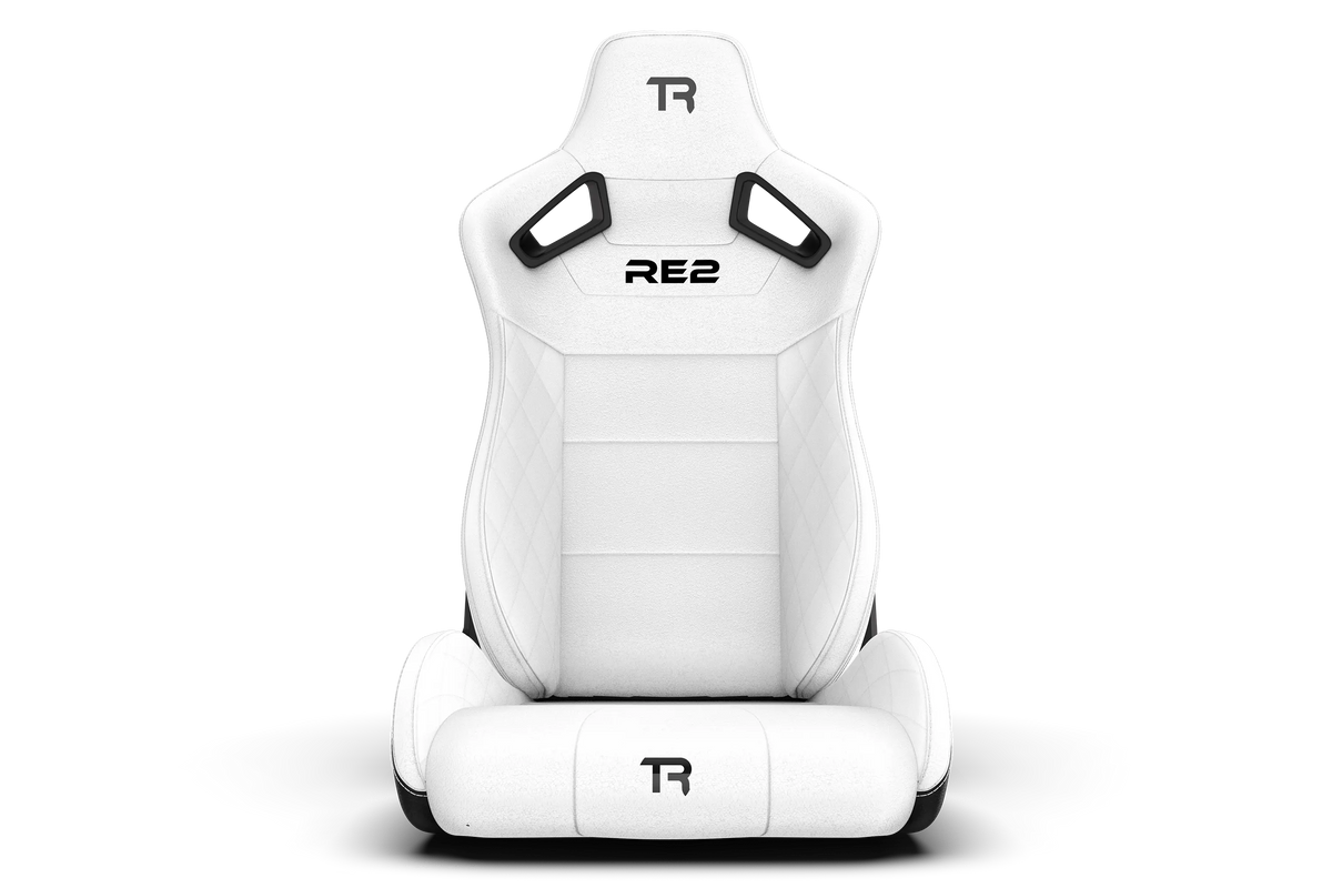 NexusSeat Recliner Dual-Lock – White Diamond-Stitched Reclining Racing Seat – white diamond-stitched reclining sim racing seat with dual-side lock – photo 1 of 12