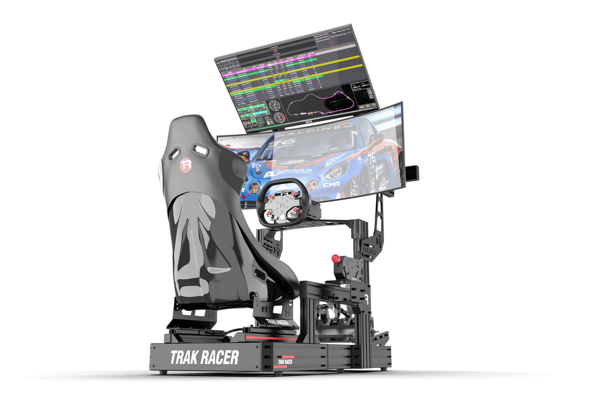 NexusView Cockpit-Mounted Dual Monitor Stand – Up to 80" for Aluminium Profile Sim Rigs – NexusView dual monitor stand mounted on an aluminium sim racing cockpit – photo 1 of 6