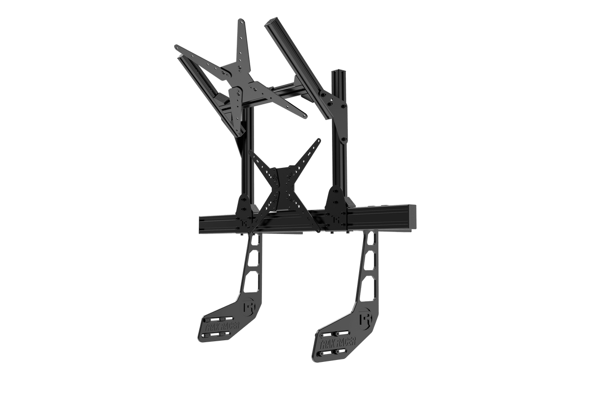 NexusView Cockpit-Mounted Dual Monitor Stand – Up to 80" for Aluminium Profile Sim Rigs – NexusView dual monitor stand mounted on an aluminium sim racing cockpit – photo 2 of 6