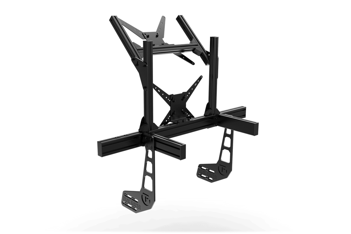 NexusView Cockpit-Mounted Dual Monitor Stand – Up to 80" for Aluminium Profile Sim Rigs – NexusView dual monitor stand mounted on an aluminium sim racing cockpit – photo 3 of 6