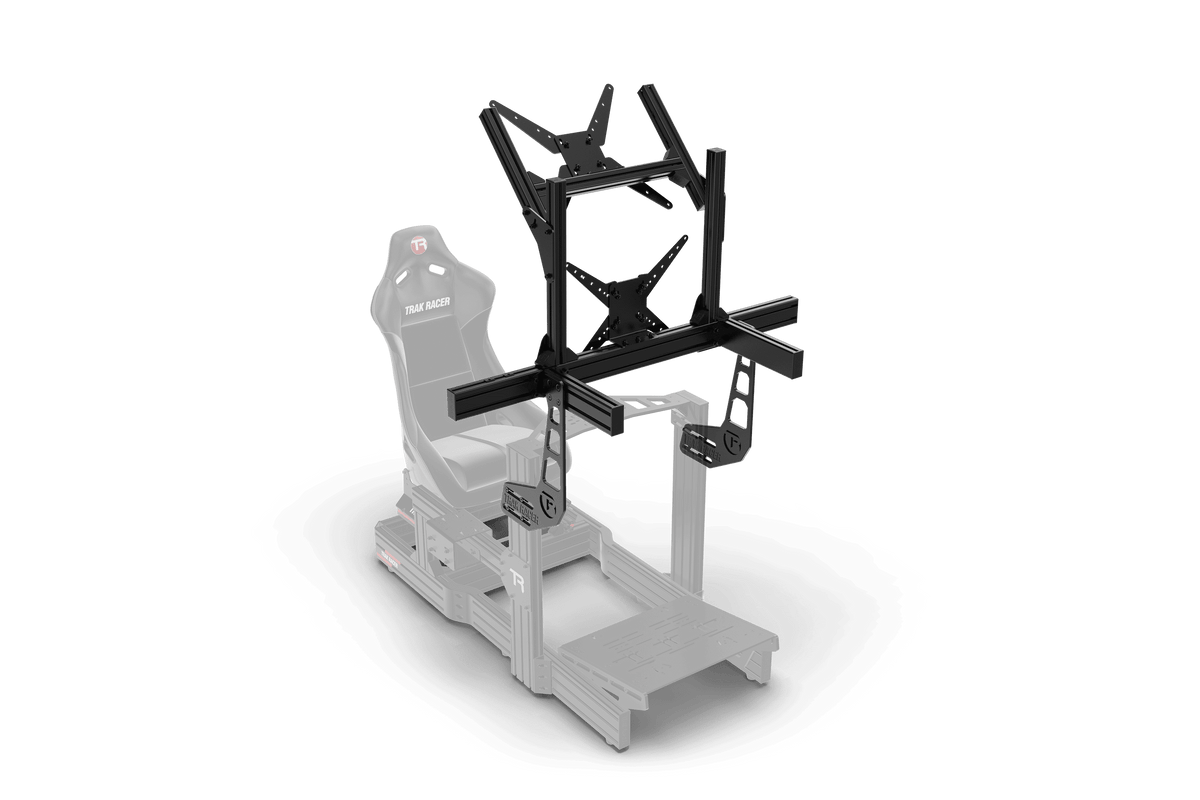 NexusView Cockpit-Mounted Dual Monitor Stand – Up to 80" for Aluminium Profile Sim Rigs – NexusView dual monitor stand mounted on an aluminium sim racing cockpit – photo 5 of 6