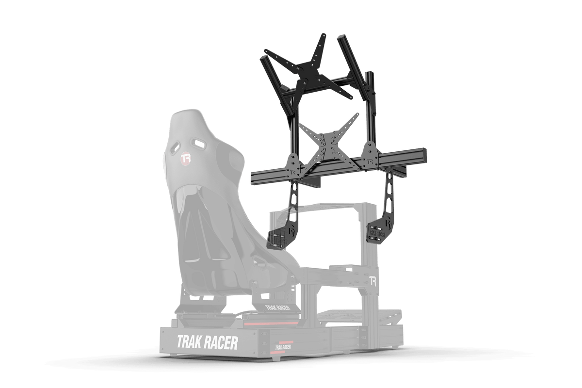 NexusView Cockpit-Mounted Dual Monitor Stand – Up to 80" for Aluminium Profile Sim Rigs – NexusView dual monitor stand mounted on an aluminium sim racing cockpit – photo 6 of 6