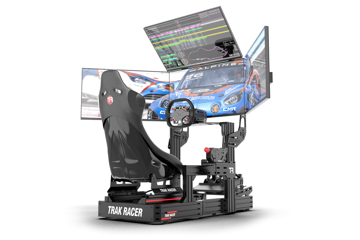 NexusView Cockpit-Mounted Quad Monitor Stand – Triple Screens up to 45" + Overhead, 80x40 Aluminium – NexusView cockpit-mounted quad monitor stand on an aluminium sim rig – photo 1 of 6