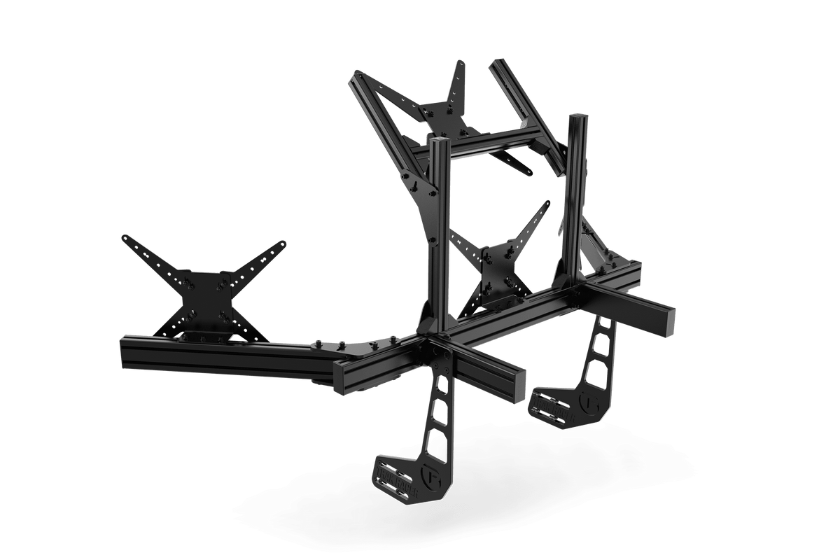 NexusView Cockpit-Mounted Quad Monitor Stand – Triple Screens up to 45" + Overhead, 80x40 Aluminium – NexusView cockpit-mounted quad monitor stand on an aluminium sim rig – photo 4 of 6