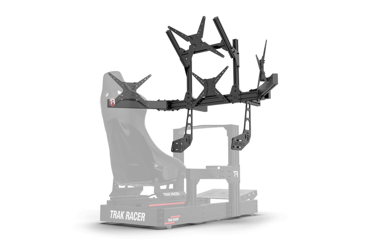 NexusView Cockpit-Mounted Quad Monitor Stand – Triple Screens up to 45" + Overhead, 80x40 Aluminium – NexusView cockpit-mounted quad monitor stand on an aluminium sim rig – photo 5 of 6