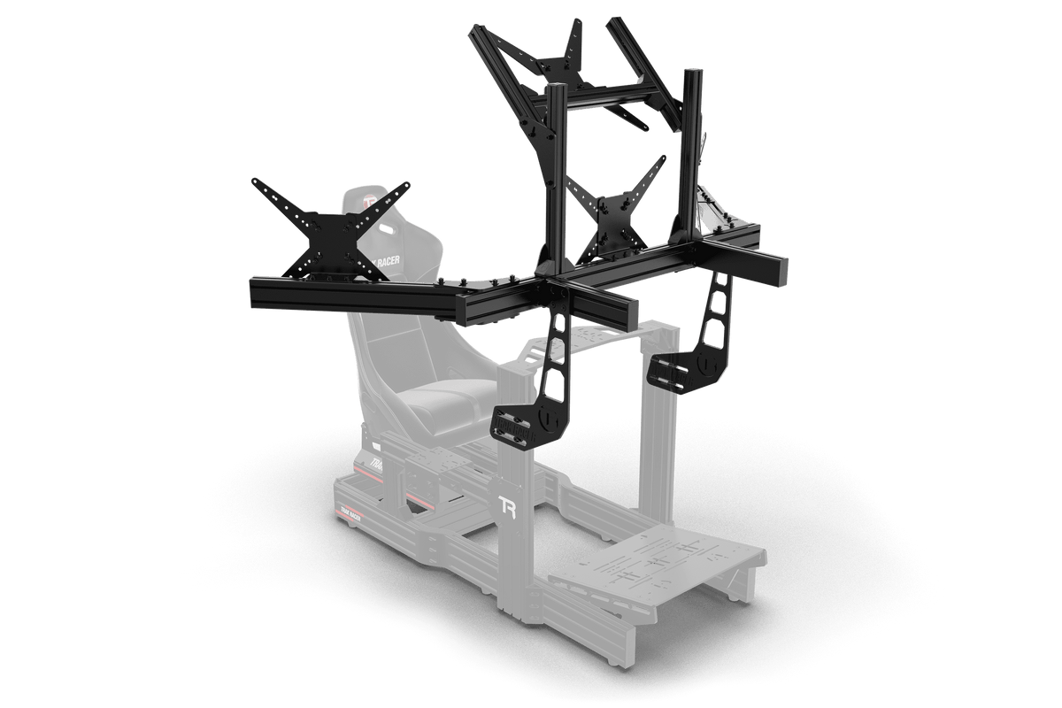 NexusView Cockpit-Mounted Quad Monitor Stand – Triple Screens up to 45" + Overhead, 80x40 Aluminium – NexusView cockpit-mounted quad monitor stand on an aluminium sim rig – photo 6 of 6
