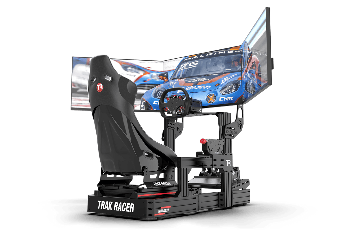NexusView Cockpit-Mounted Triple Monitor Stand – Three Screens up to 45" for Aluminium Profile Rigs – NexusView cockpit-mounted triple monitor stand on an aluminium sim rig – photo 1 of 6