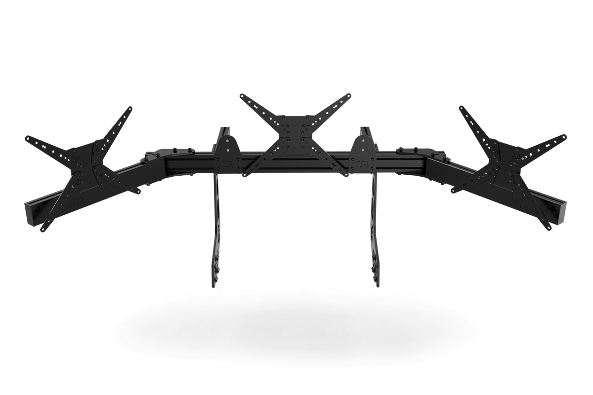 NexusView Cockpit-Mounted Triple Monitor Stand – Three Screens up to 45" for Aluminium Profile Rigs – NexusView cockpit-mounted triple monitor stand on an aluminium sim rig – photo 2 of 6