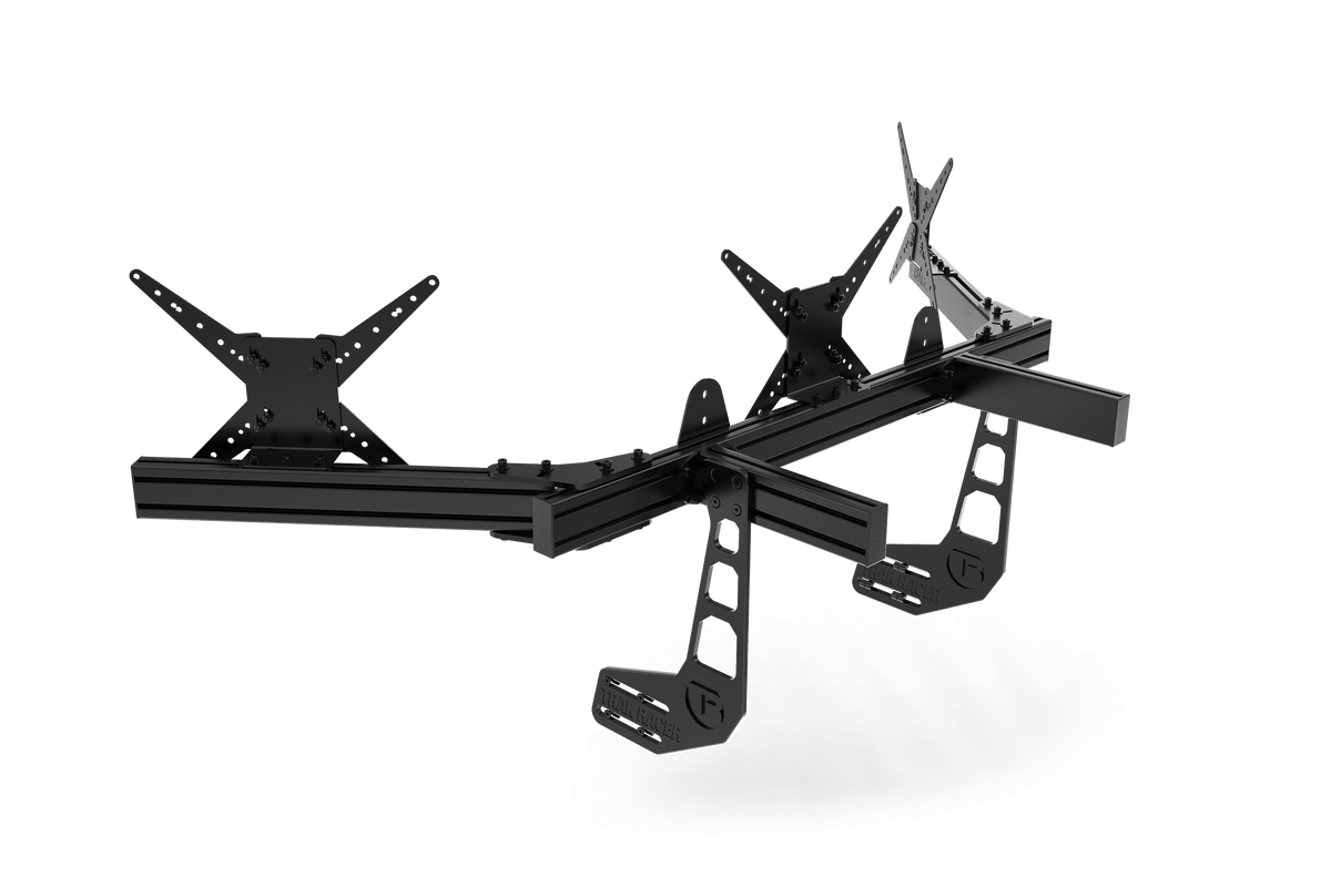 NexusView Cockpit-Mounted Triple Monitor Stand – Three Screens up to 45" for Aluminium Profile Rigs – NexusView cockpit-mounted triple monitor stand on an aluminium sim rig – photo 3 of 6
