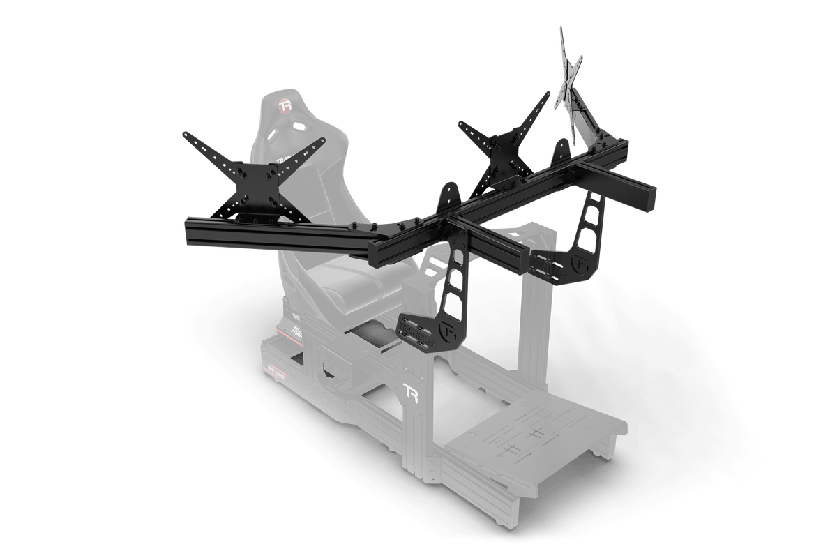 NexusView Cockpit-Mounted Triple Monitor Stand – Three Screens up to 45" for Aluminium Profile Rigs – NexusView cockpit-mounted triple monitor stand on an aluminium sim rig – photo 5 of 6